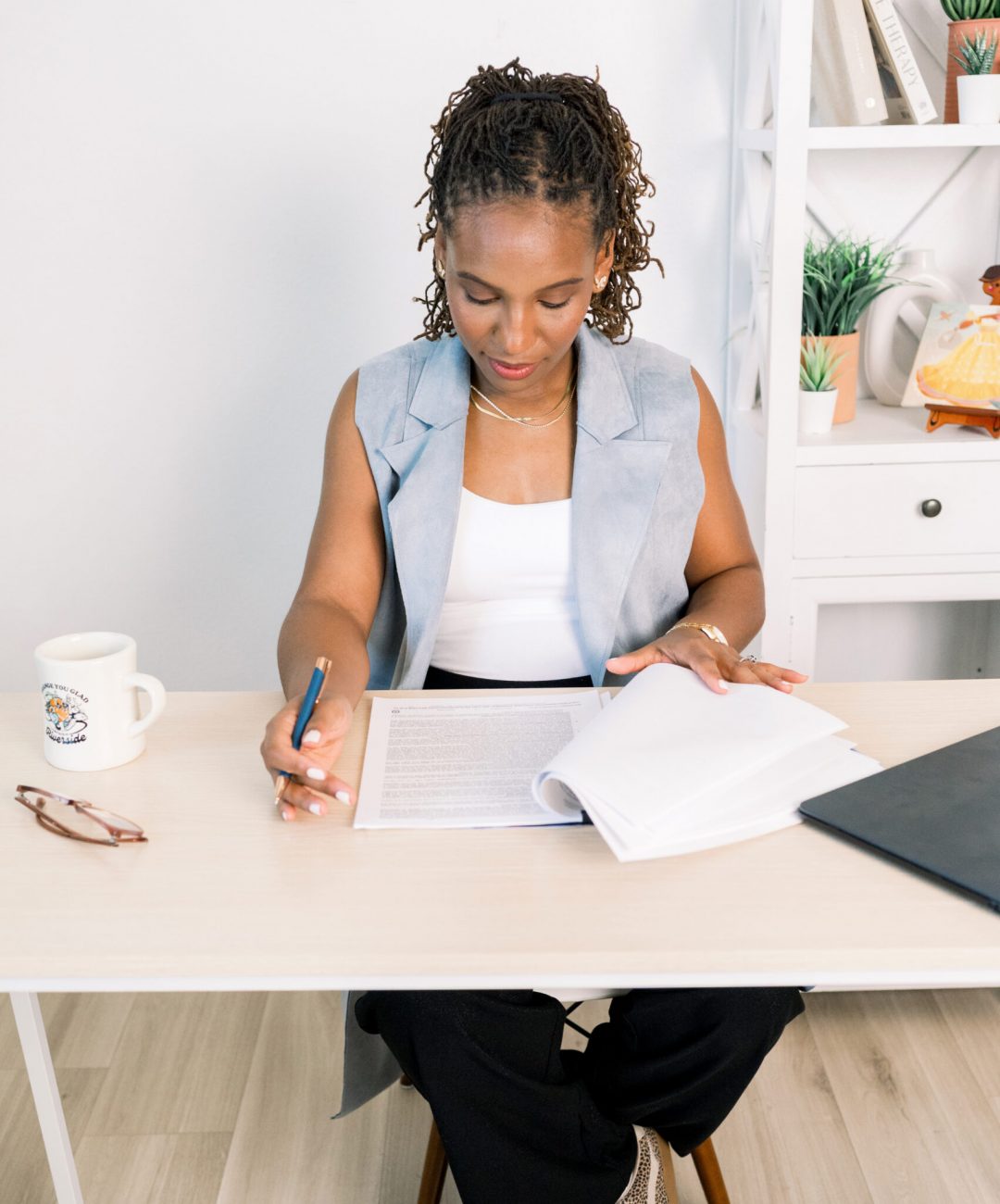 Entrepreneur working on a contract during Temecula brand photoshoot