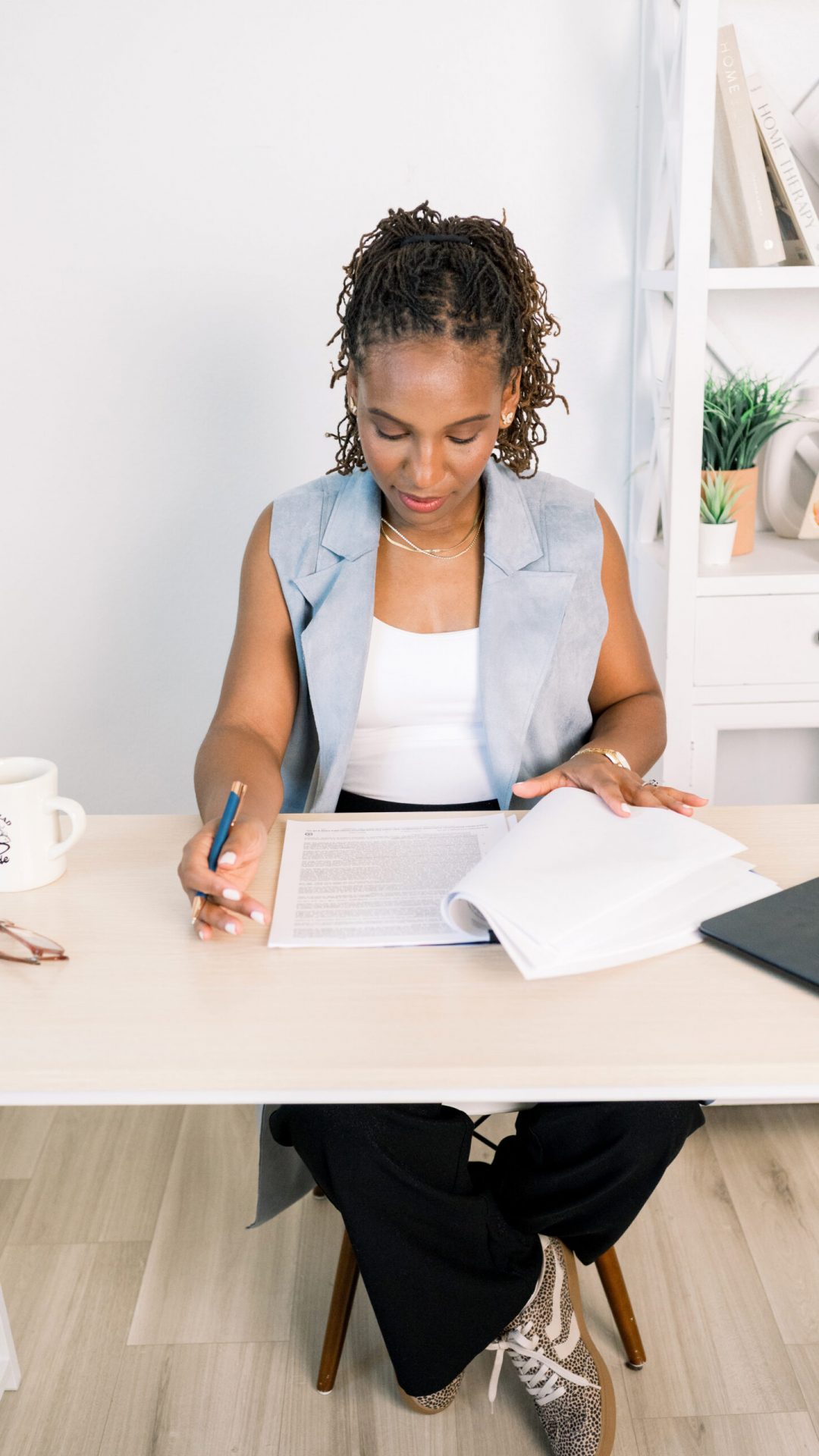 Entrepreneur working on a contract during Temecula brand photoshoot